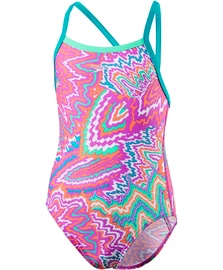 Badkleding voor meisjes Speedo Orbit Groove Allover Thinstrap Crossback